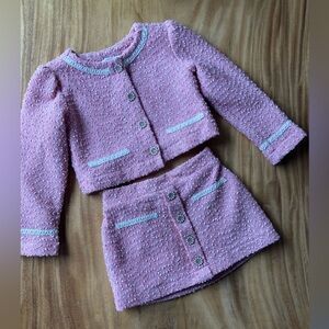 Le Chic (5T) Pink Tweed Two-Piece Set - Cropped Jacket & Mini Skirt